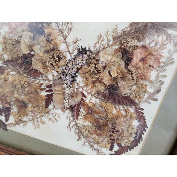 Vtg boho ROCCOCO FRAMED DRIED REAL FLOWER pressed butterfly wall art oddity - Picture 5 of 9